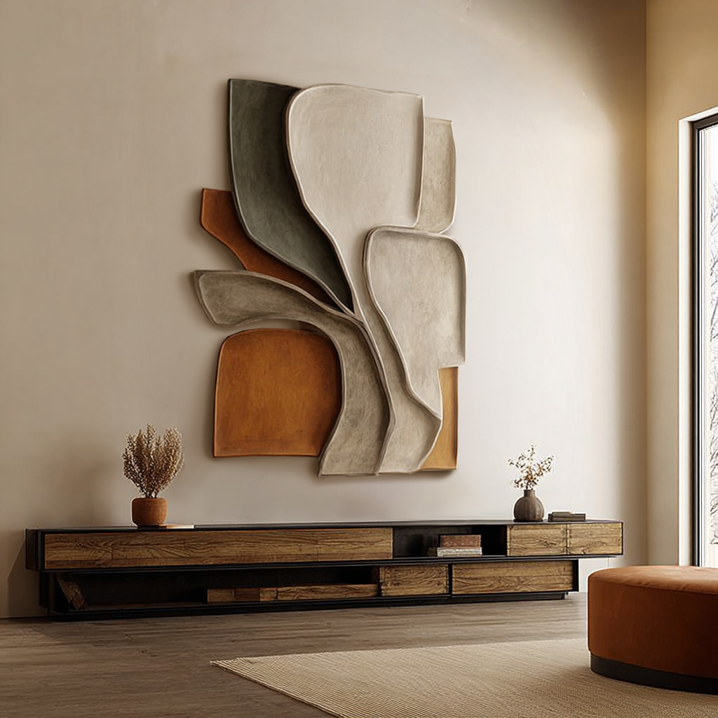 3D Wooden Wall Art: Large Layered Sculpture - Japandi Nordic Decor