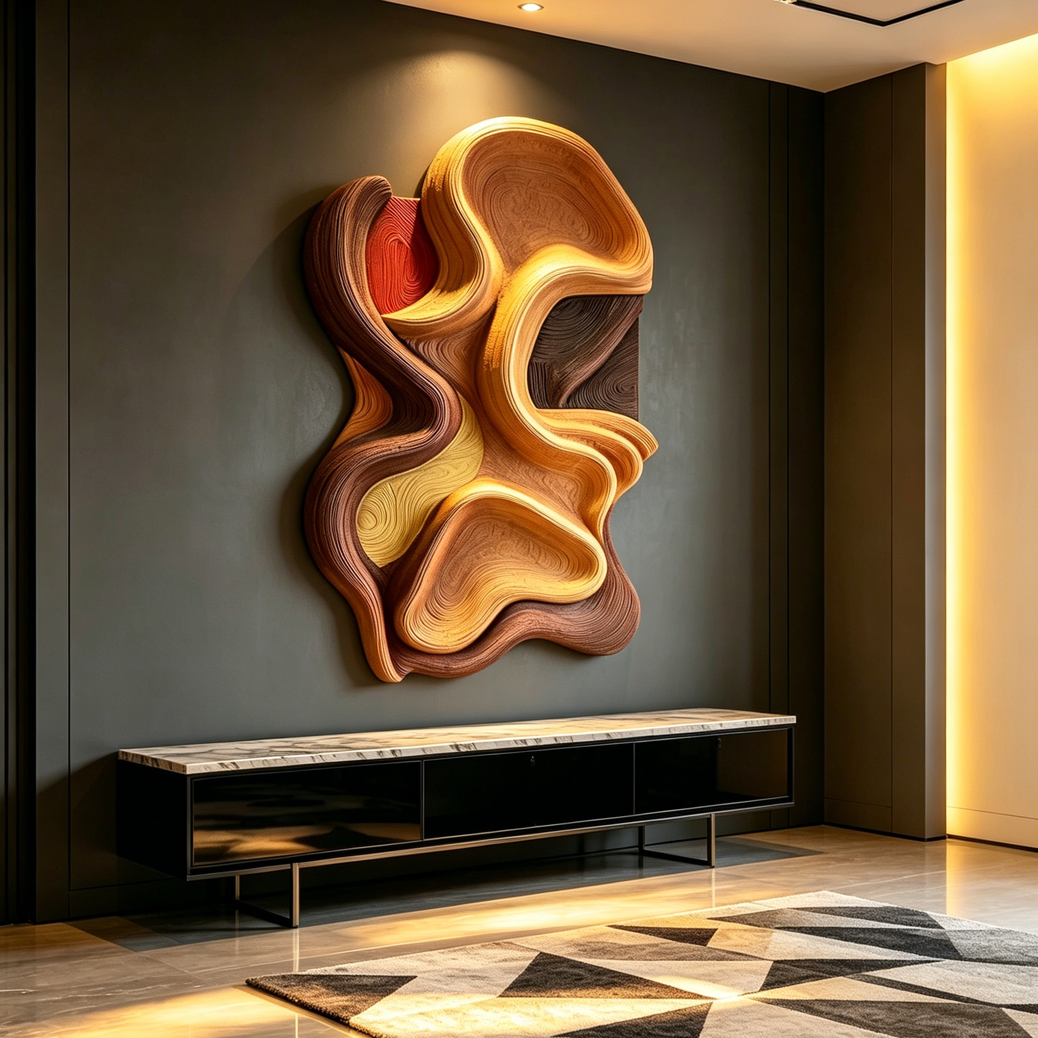 Large Abstract Wood Wall Art, Organic Modern Wall Sculpture, 3D Carved Wood Panel, Japandi Decor, Statement Wall Hanging