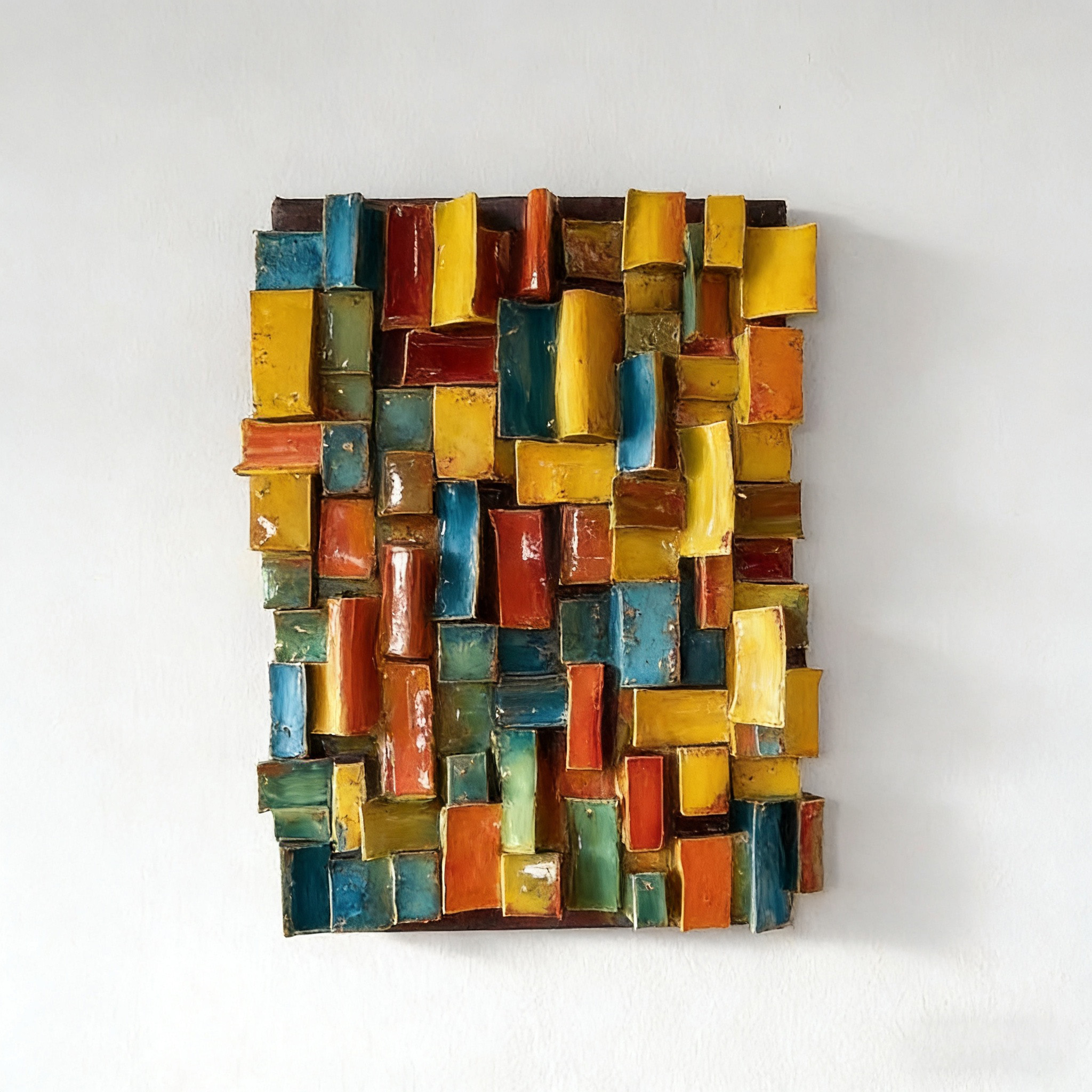 Modern Ceramic Wall Art, Textured Abstract Wall Sculpture, Handmade Colorful Tile Wall Decor, 3D Geometric Wall Hanging, Unique Home Accent