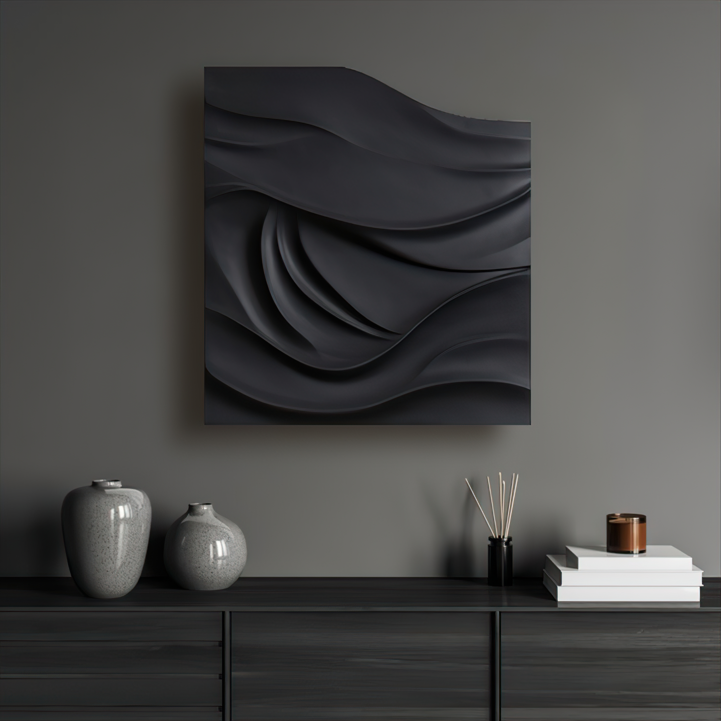 minimalist dark decorative wall art- textured board- wood carving