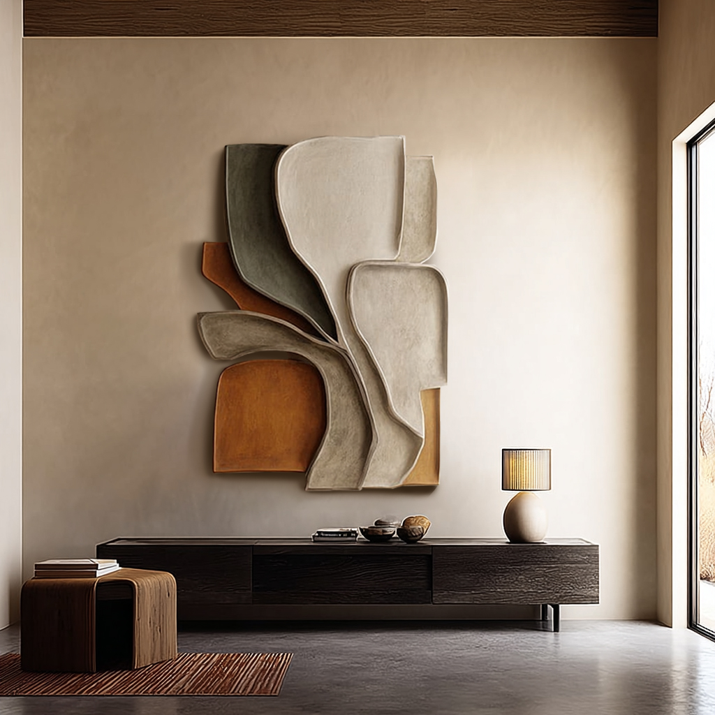 3D Wooden Wall Art: Large Layered Sculpture - Japandi Nordic Decor