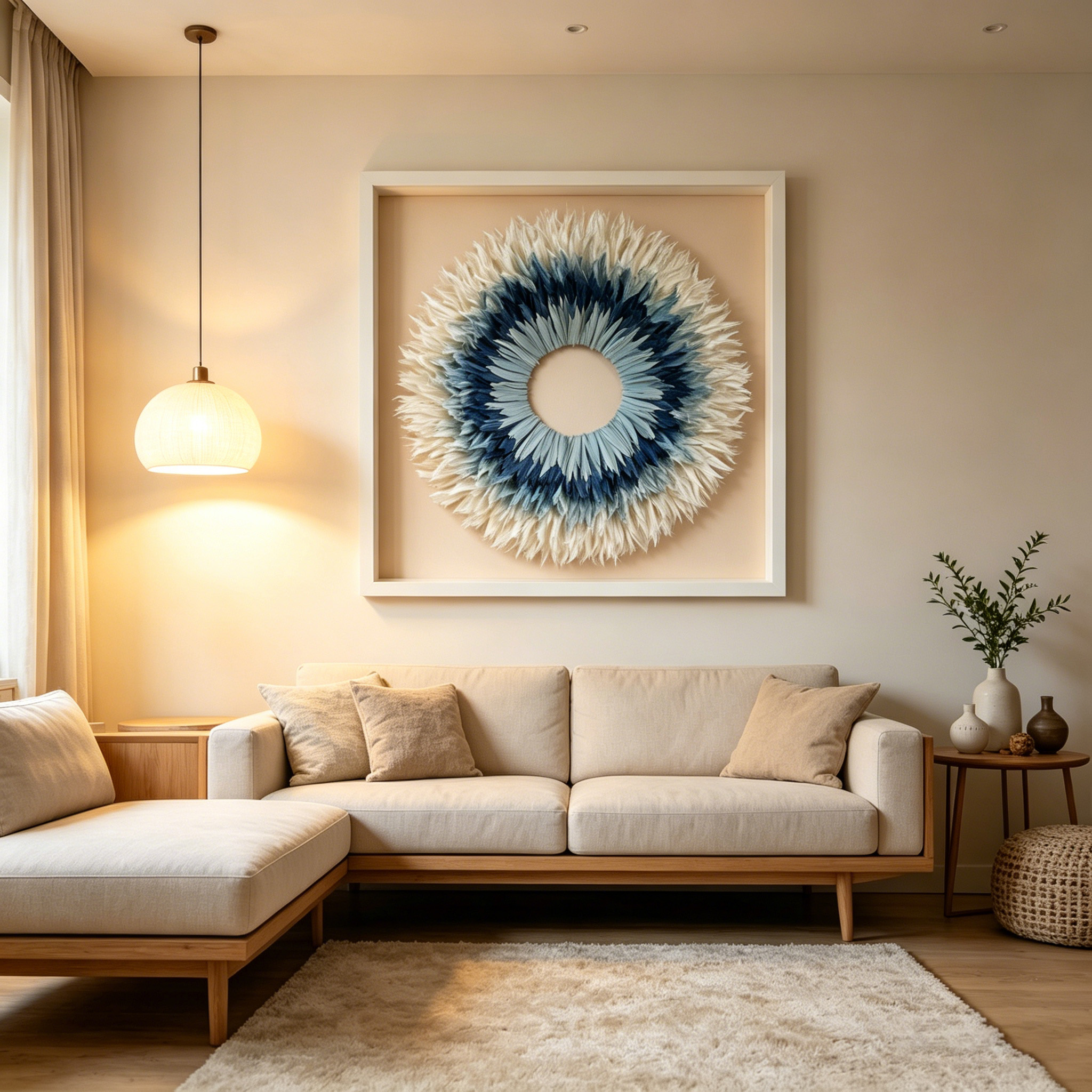 Coastal Paper Wall Art, Blue Ombre Paper Sculpture, Modern Sunburst Wall Decor, Handmade Circular Artwork, Organic Modern Home Decor