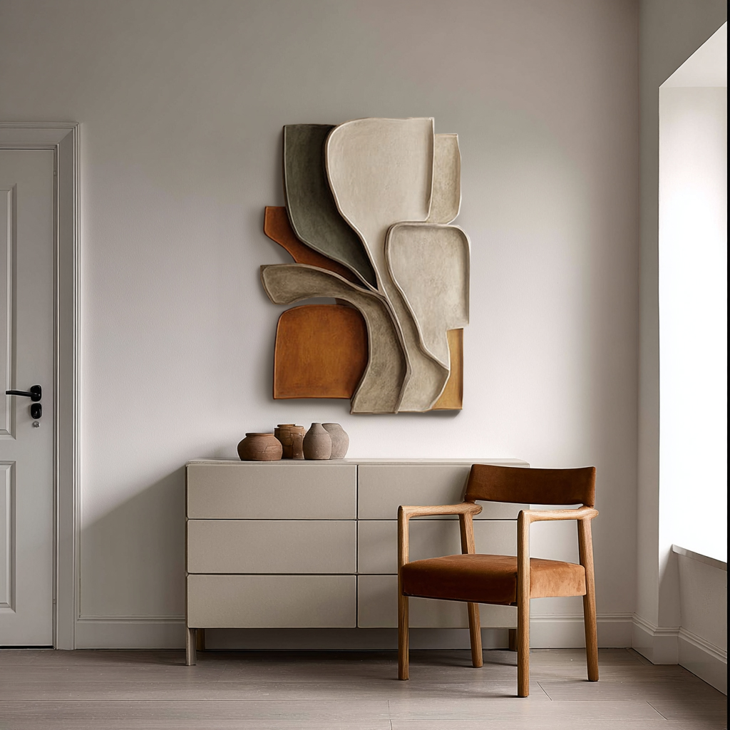 3D Wooden Wall Art: Large Layered Sculpture - Japandi Nordic Decor