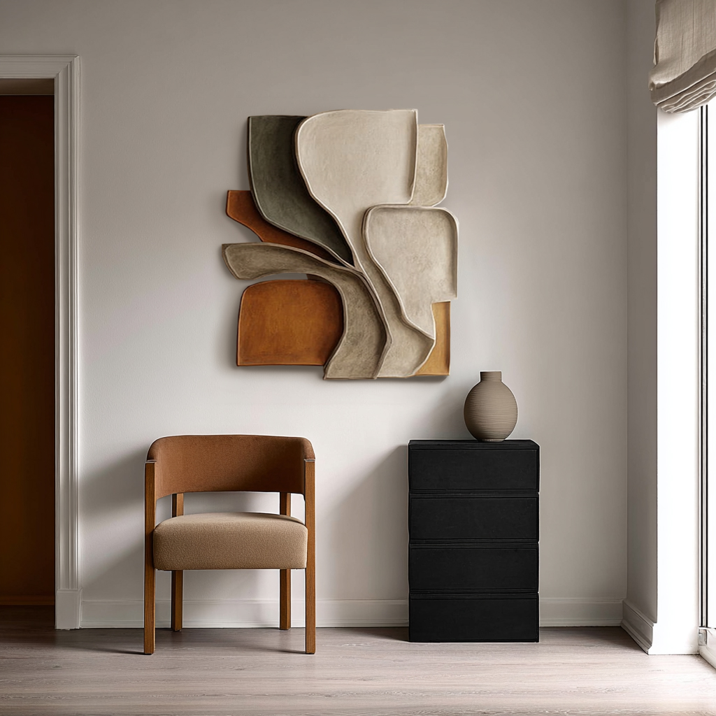3D Wooden Wall Art: Large Layered Sculpture - Japandi Nordic Decor