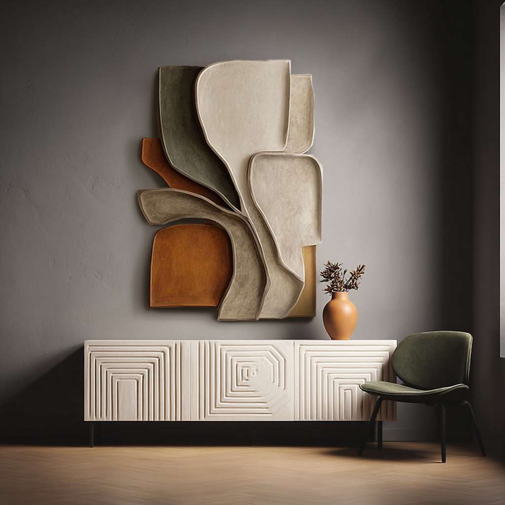 3D Wooden Wall Art: Large Layered Sculpture - Japandi Nordic Decor