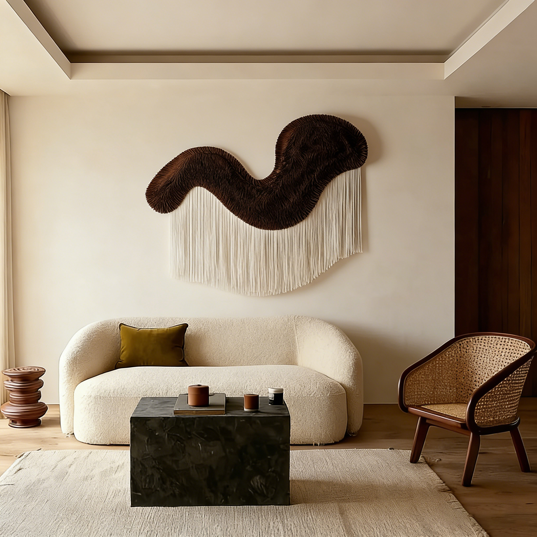 Large Fiber Wall Art, Abstract Wave Textile Sculpture, Modern Macrame Wall Hanging, Japandi Boho Wall Decor