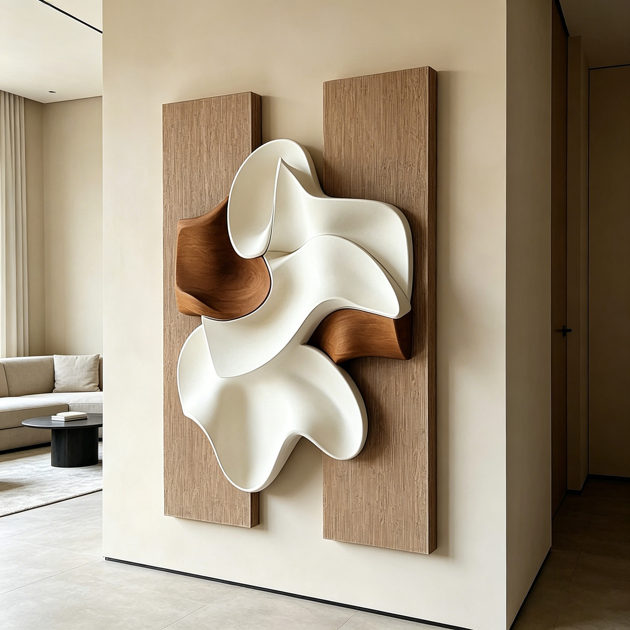 Large Abstract Wood Wall Art, 3D Wood Sculpture, Organic Wave Wall Decor, Modern Japandi Wooden Artwork