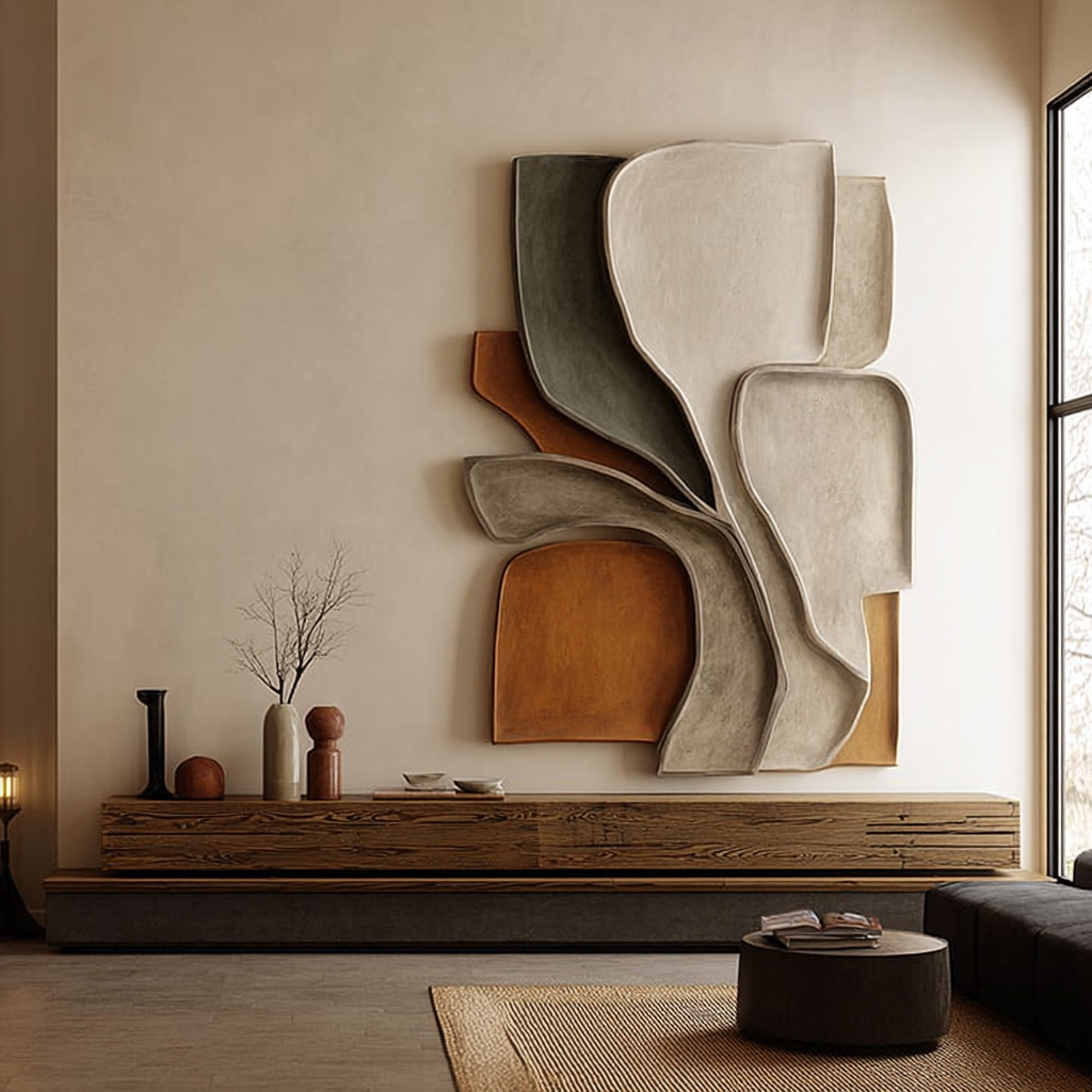 3D Wooden Wall Art: Large Layered Sculpture - Japandi Nordic Decor