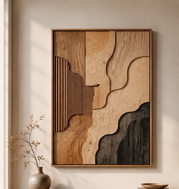 Abstract Wood Wall Art, Organic Modern Wall Decor, Large Wooden Wall Sculpture, Minimalist Wall Panel, Handmade Wood Artwork