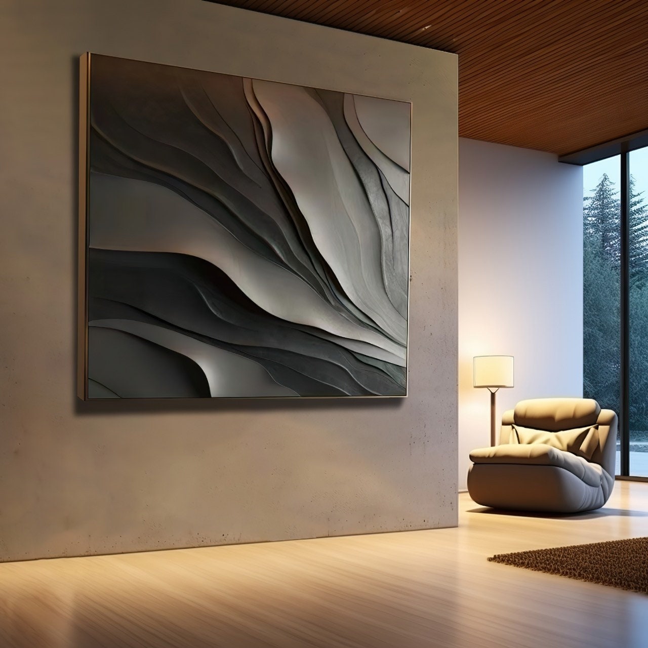 Modern 3D Wavy Wall Art Panel – Abstract Textured Decorative Sculpture | Large Wood Wall Hanging for Living Room, Bedroom, or Office Decor