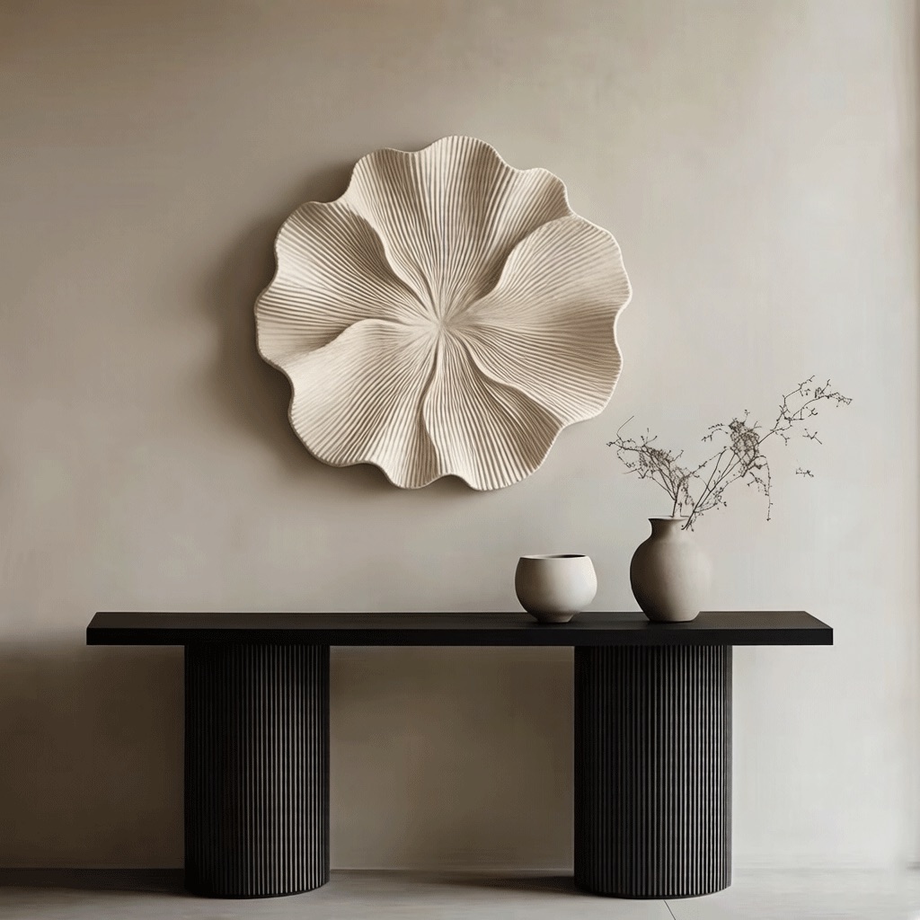 Large 3D Wood Wall Art, Organic Flower Wood Sculpture, Modern Textured Wall Decor, Japandi Minimalist Handmade Artwork