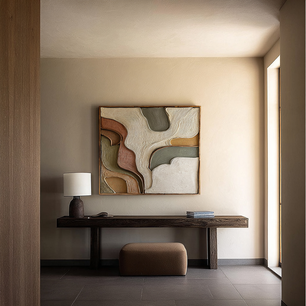 Hand Carved Wood Wall Art: Abstract Modern Sculpture, Neutral Tones
