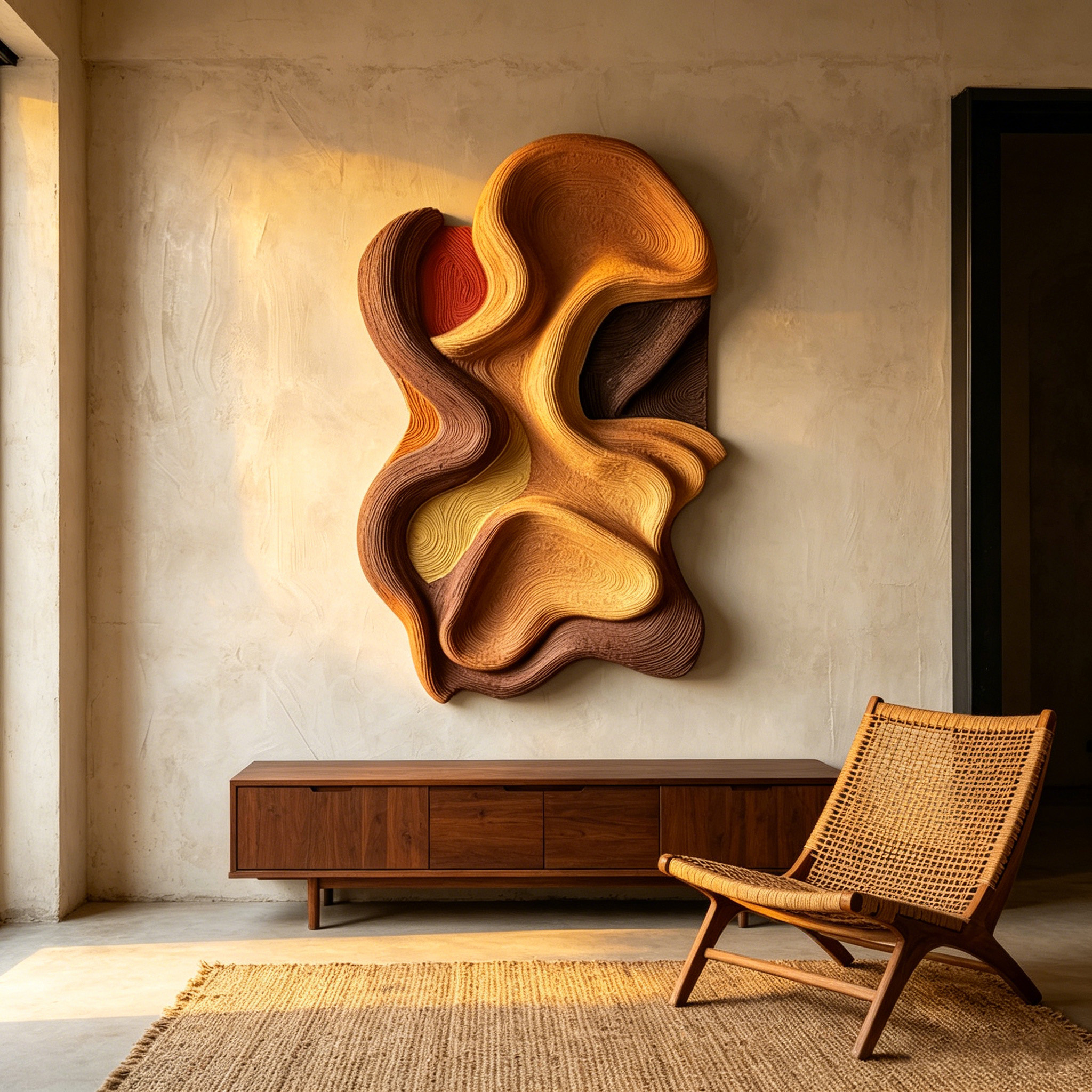Large Abstract Wood Wall Art, Organic Modern Wall Sculpture, 3D Carved Wood Panel, Japandi Decor, Statement Wall Hanging