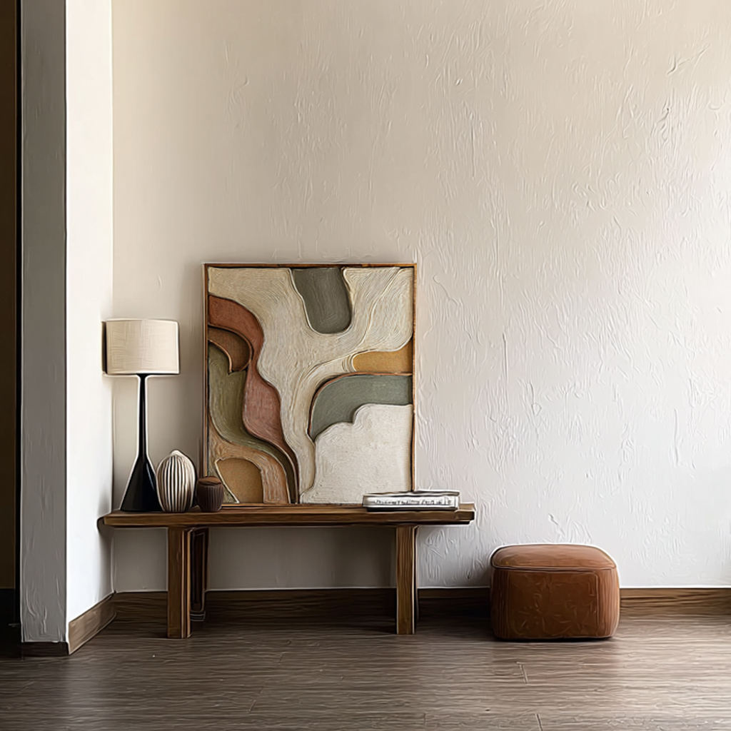 Hand Carved Wood Wall Art: Abstract Modern Sculpture, Neutral Tones
