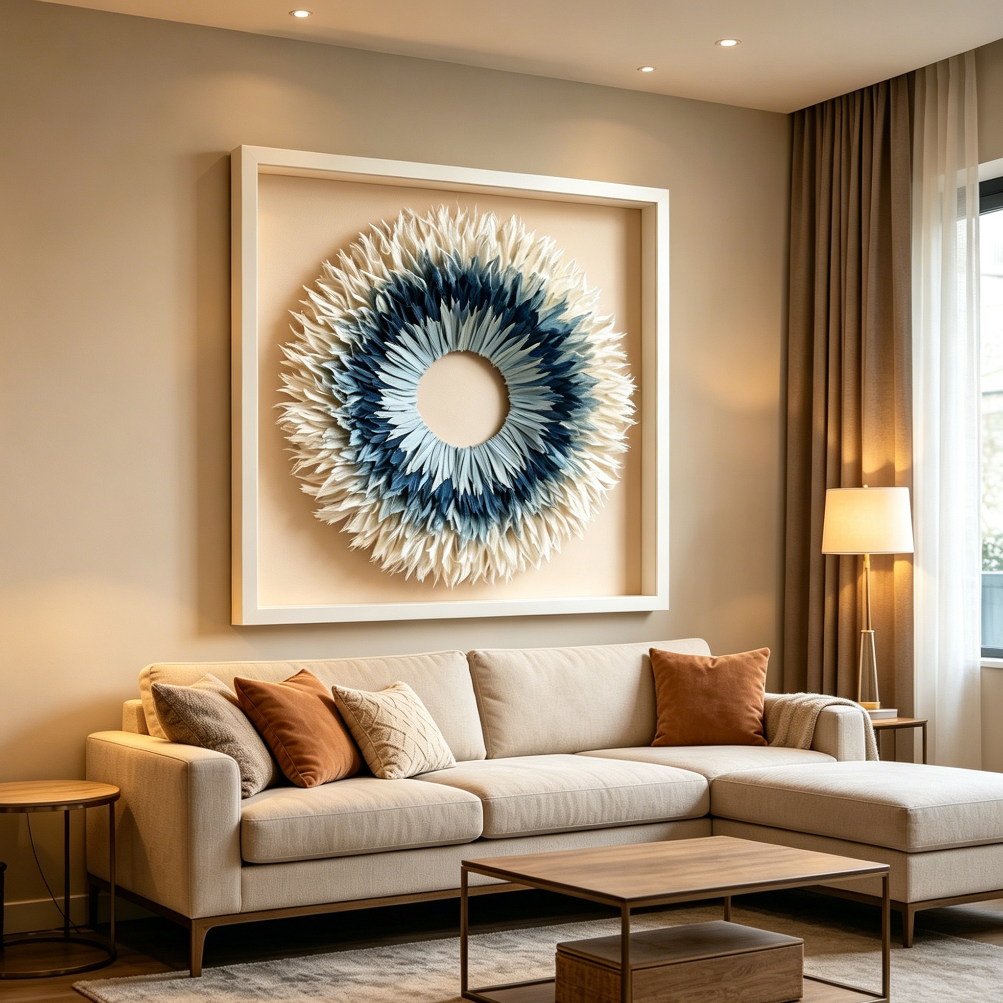 Coastal Paper Wall Art, Blue Ombre Paper Sculpture, Modern Sunburst Wall Decor, Handmade Circular Artwork, Organic Modern Home Decor