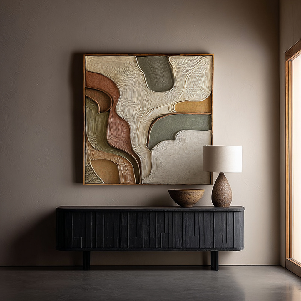 Hand Carved Wood Wall Art: Abstract Modern Sculpture, Neutral Tones