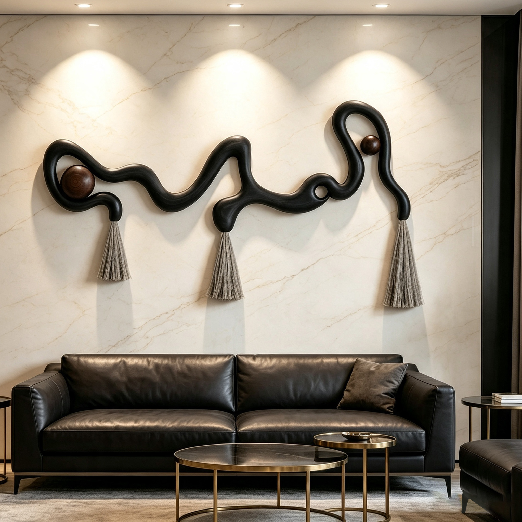Sculptural Organic Wall Hanging | Dark Wood Wavy Art with Macrame Tassels & Beads | Abstract Boho Wall Decor | Modern Entryway Accent