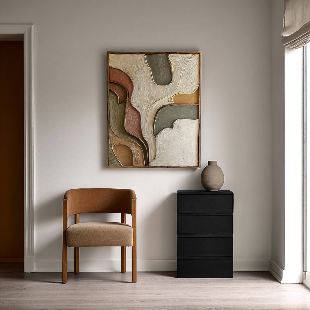Hand Carved Wood Wall Art: Abstract Modern Sculpture, Neutral Tones