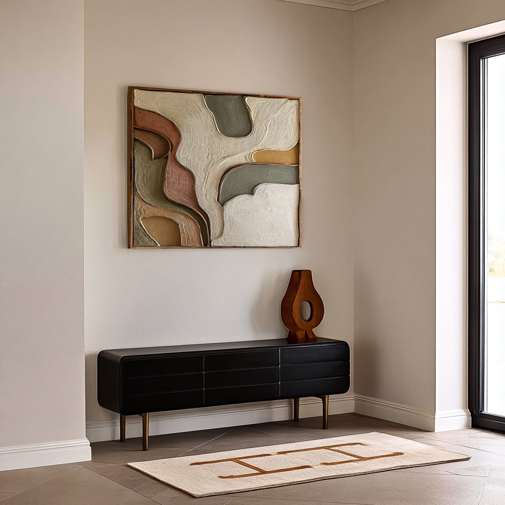 Hand Carved Wood Wall Art: Abstract Modern Sculpture, Neutral Tones