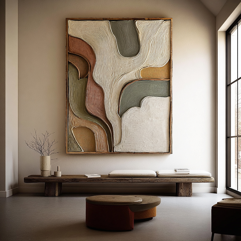Hand Carved Wood Wall Art: Abstract Modern Sculpture, Neutral Tones