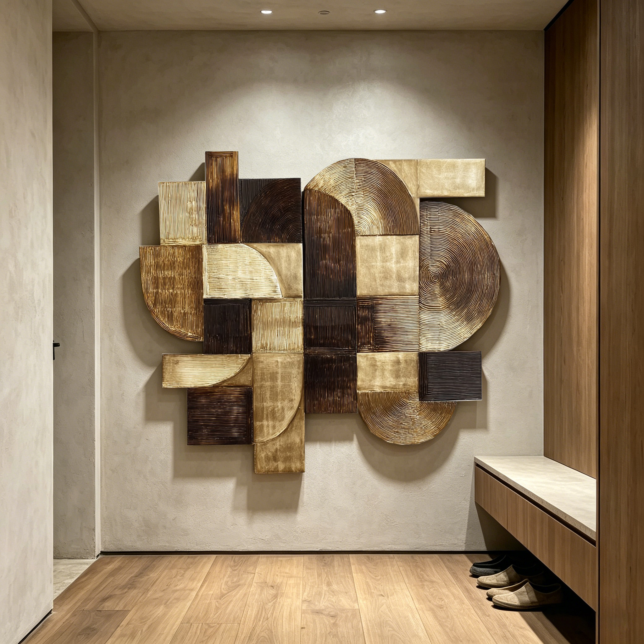 Large Wood Wall Art, Geometric Wooden Wall Sculpture, Abstract 3D Wall Decor, Handmade Textured Wood Art, Modern Minimalist Wall Hanging