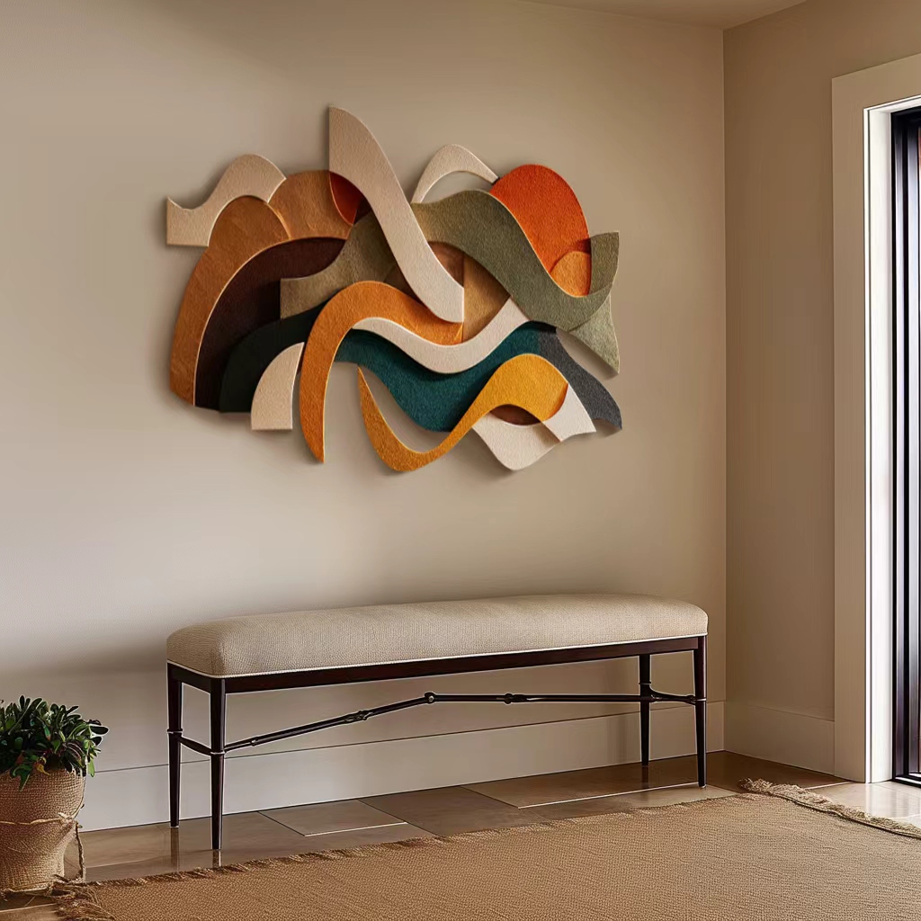 Abstract 3D Wall Art - Modern Geometric Wave Sculpture in Warm Earthy Tones - Large Textured Wall Hanging for Living Room & Bedroom Decor