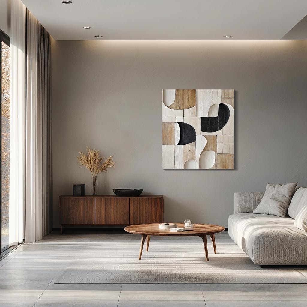 Beige and Black textured sculpture home decor-3D Wood Wall Art- modern wall art-Minimalist Wall Hanging Home Décor