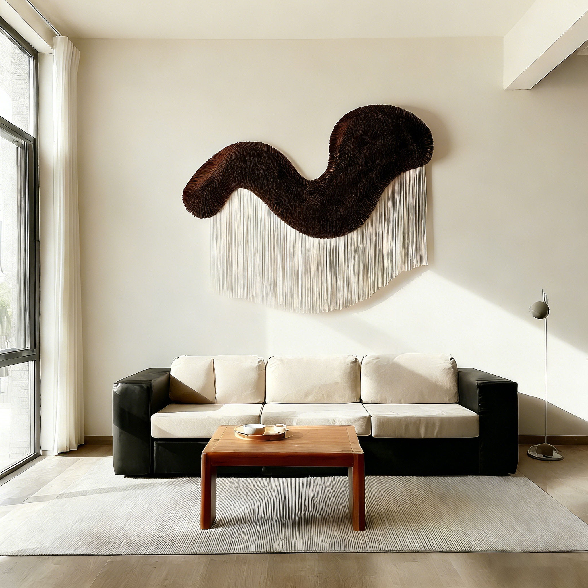 Large Fiber Wall Art, Abstract Wave Textile Sculpture, Modern Macrame Wall Hanging, Japandi Boho Wall Decor