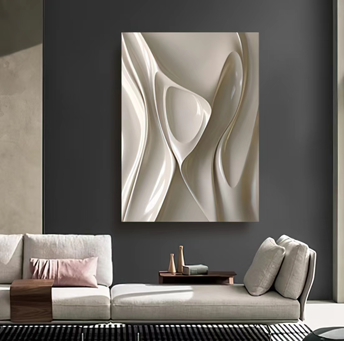 smooth textured wall art-abstract sculptured home decor-wood carving