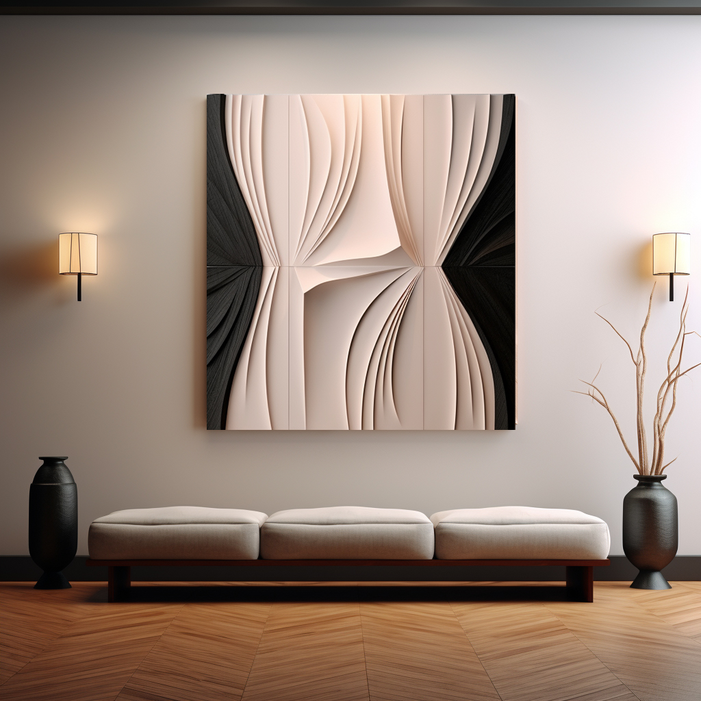 Large black&white textured wall art- modern wall decor- 3d draped plaster art