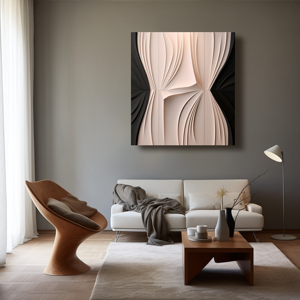 Large black&white textured wall art- modern wall decor- 3d draped plaster art