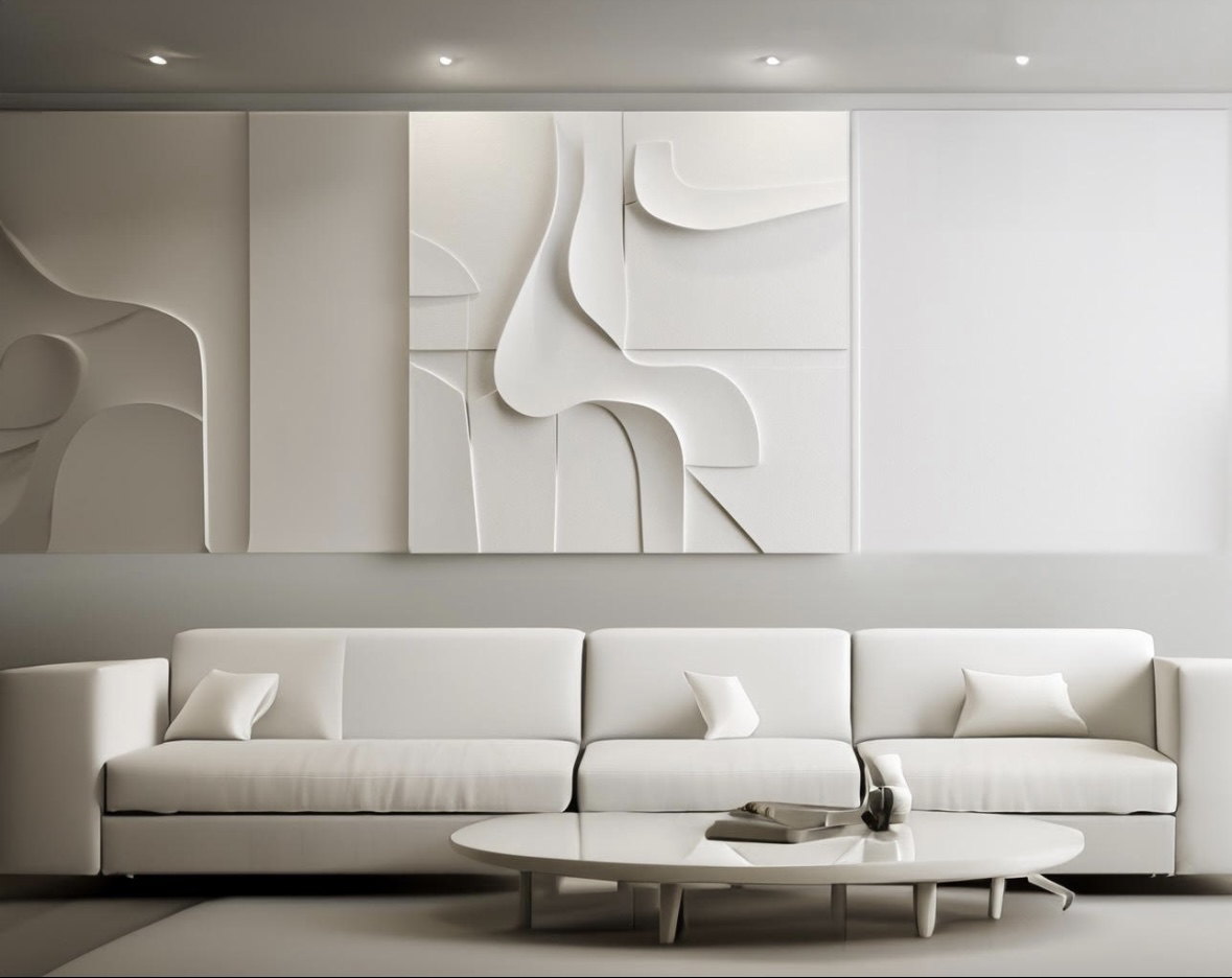 Extra large white textured wall art- modern wall decor- 3d draped plaster art