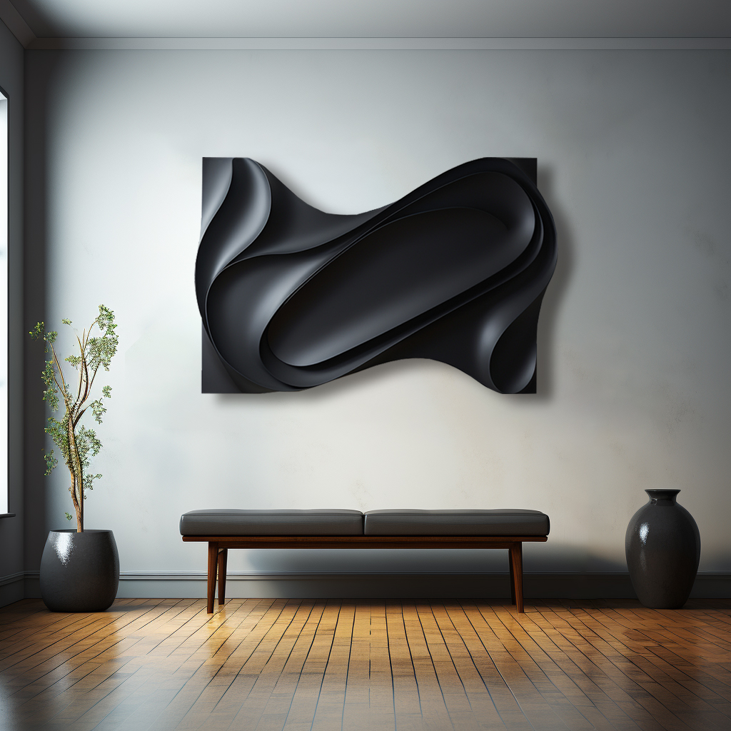 Dark sculpture wall art- geometric abstract decoration- wood carving