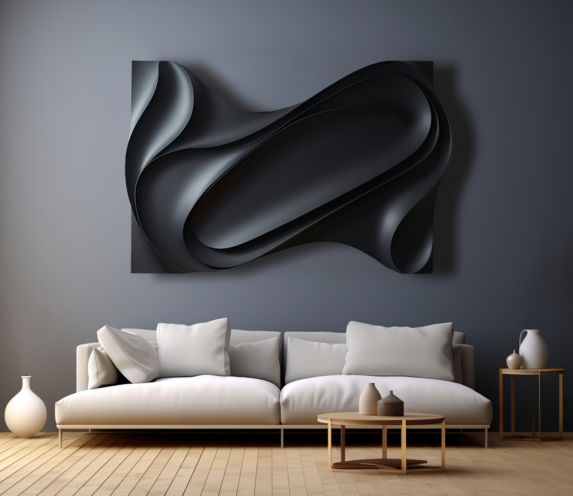 Dark sculpture wall art- geometric abstract decoration- wood carving