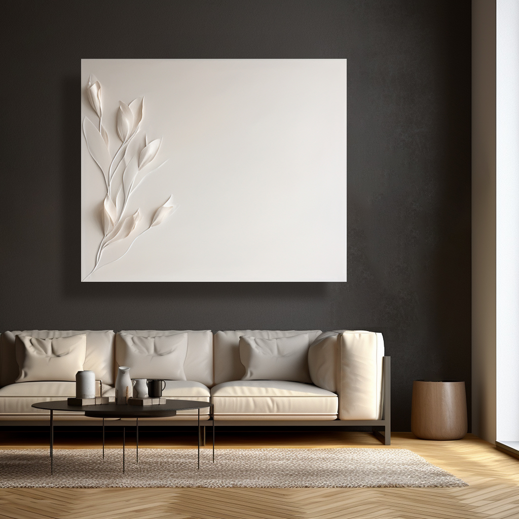 minimalist white wall art- a bouquet of flowers- wood carving