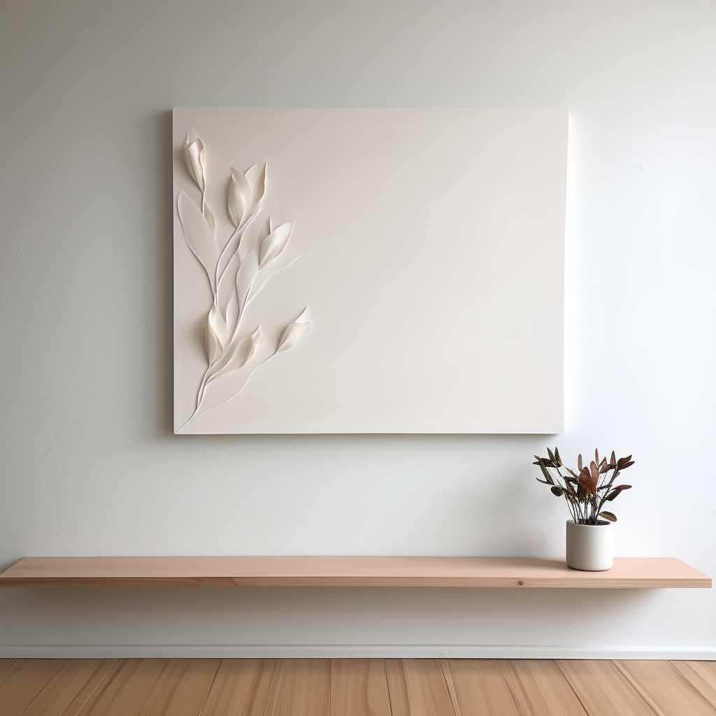 minimalist white wall art- a bouquet of flowers- wood carving