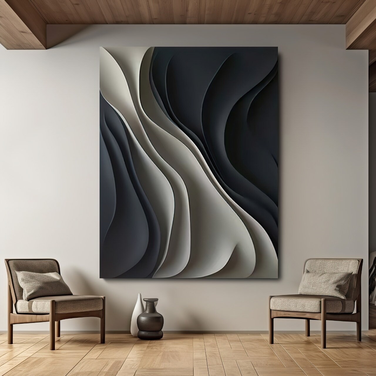 Black and white textured art decor wall- wooden craft art- home decoration