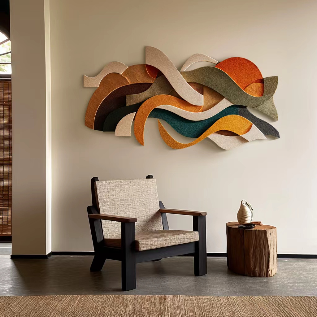 Abstract 3D Wall Art - Modern Geometric Wave Sculpture in Warm Earthy Tones - Large Textured Wall Hanging for Living Room & Bedroom Decor