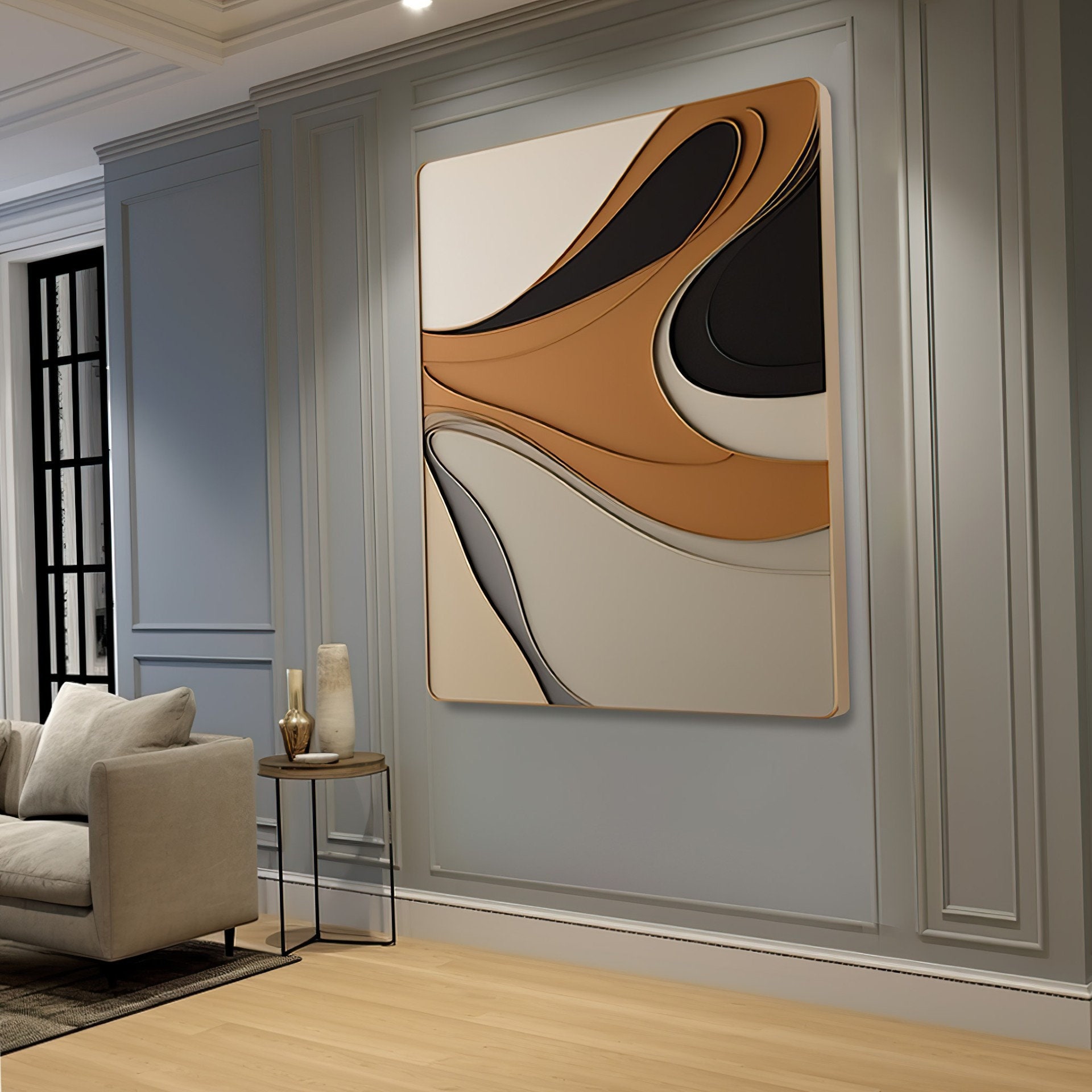 3D Multi-Striped Wave Wall Art – Abstract Modern Wood Wall Hanging | Handmade Textured Panel for Living Room or Office Decor