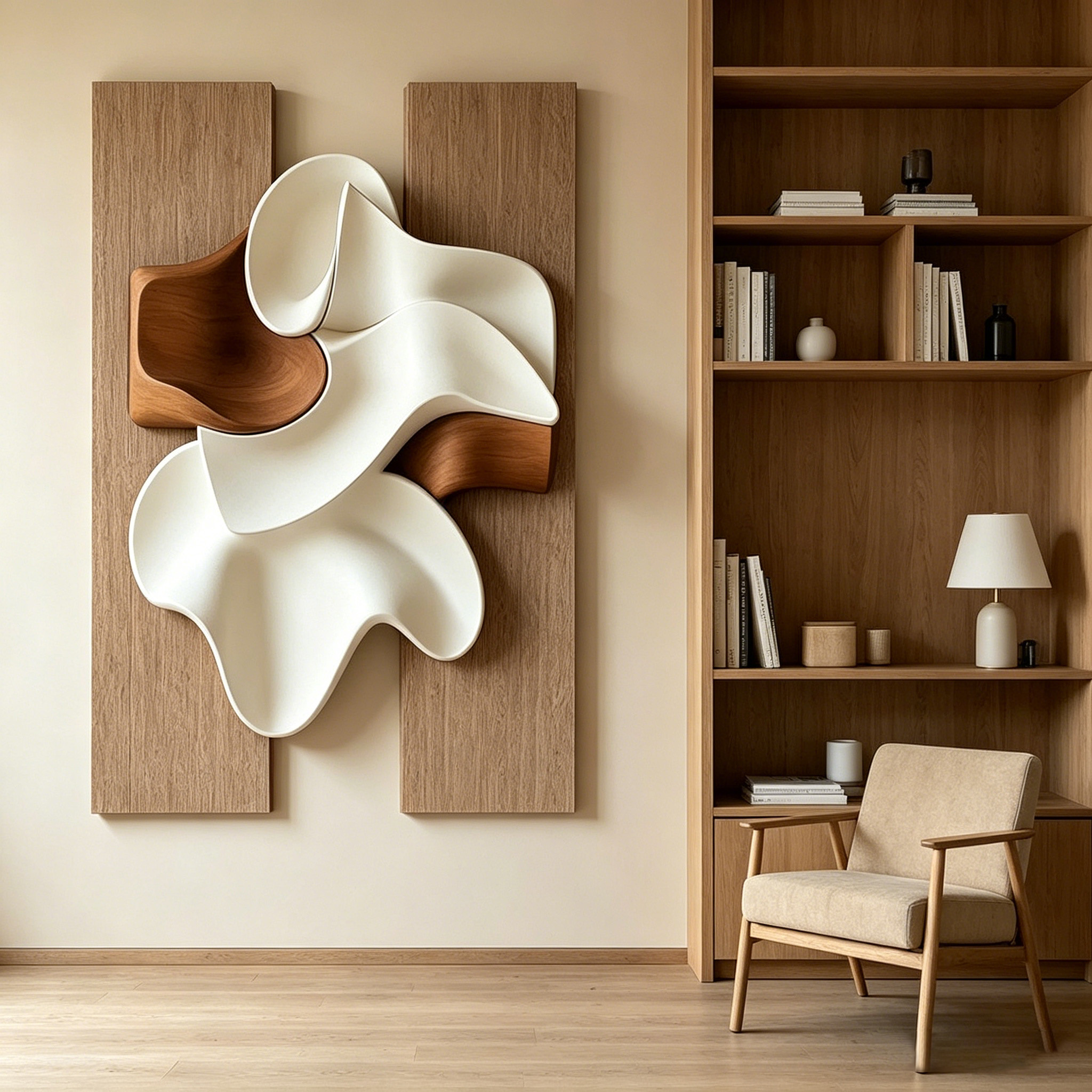 Large Abstract Wood Wall Art, 3D Wood Sculpture, Organic Wave Wall Decor, Modern Japandi Wooden Artwork