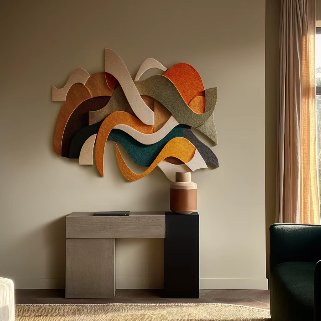 Abstract 3D Wall Art - Modern Geometric Wave Sculpture in Warm Earthy Tones - Large Textured Wall Hanging for Living Room & Bedroom Decor