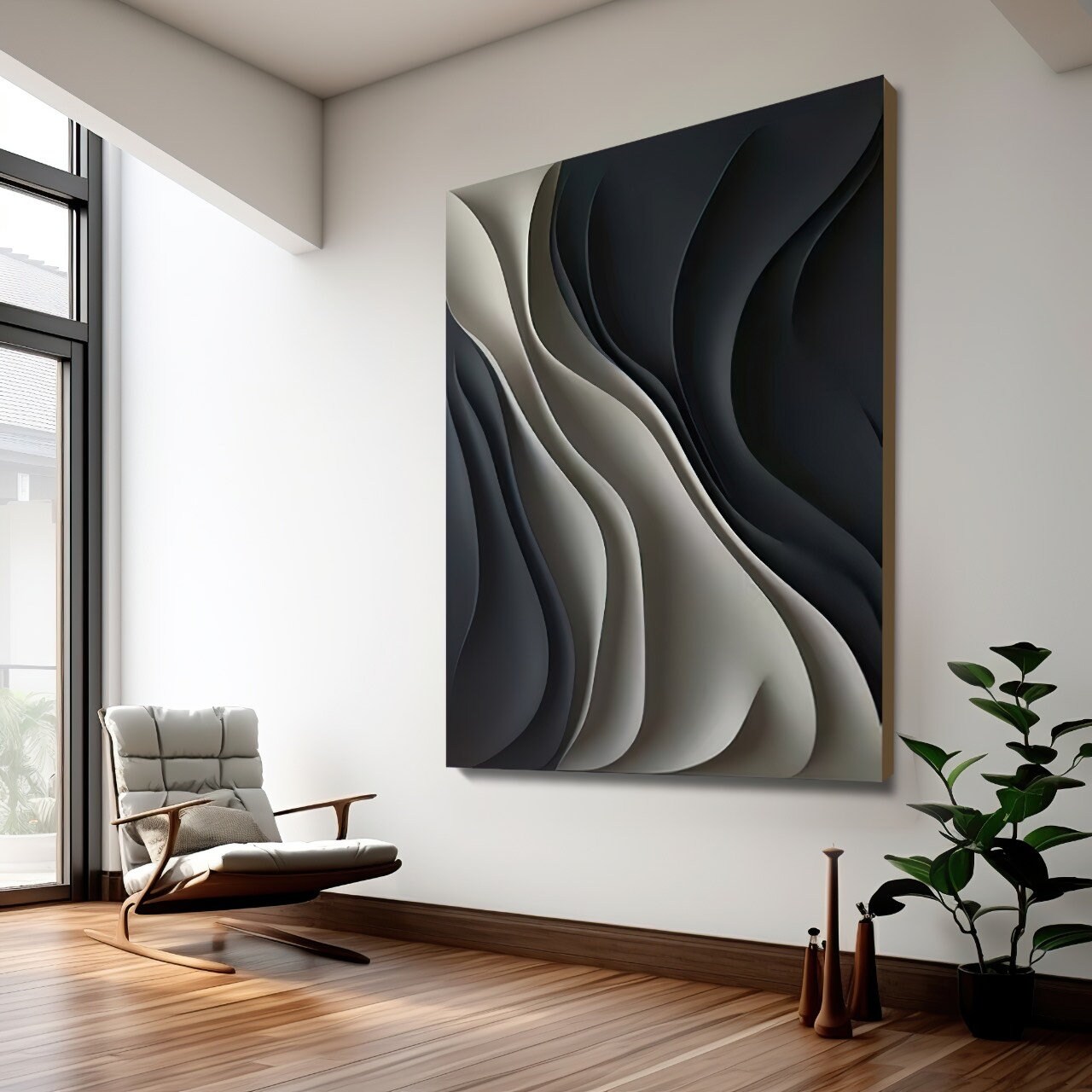 Black and white textured art decor wall- wooden craft art- home decoration