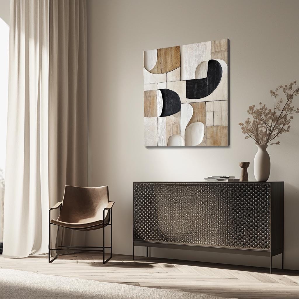 Beige and Black textured sculpture home decor-3D Wood Wall Art- modern wall art-Minimalist Wall Hanging Home Décor