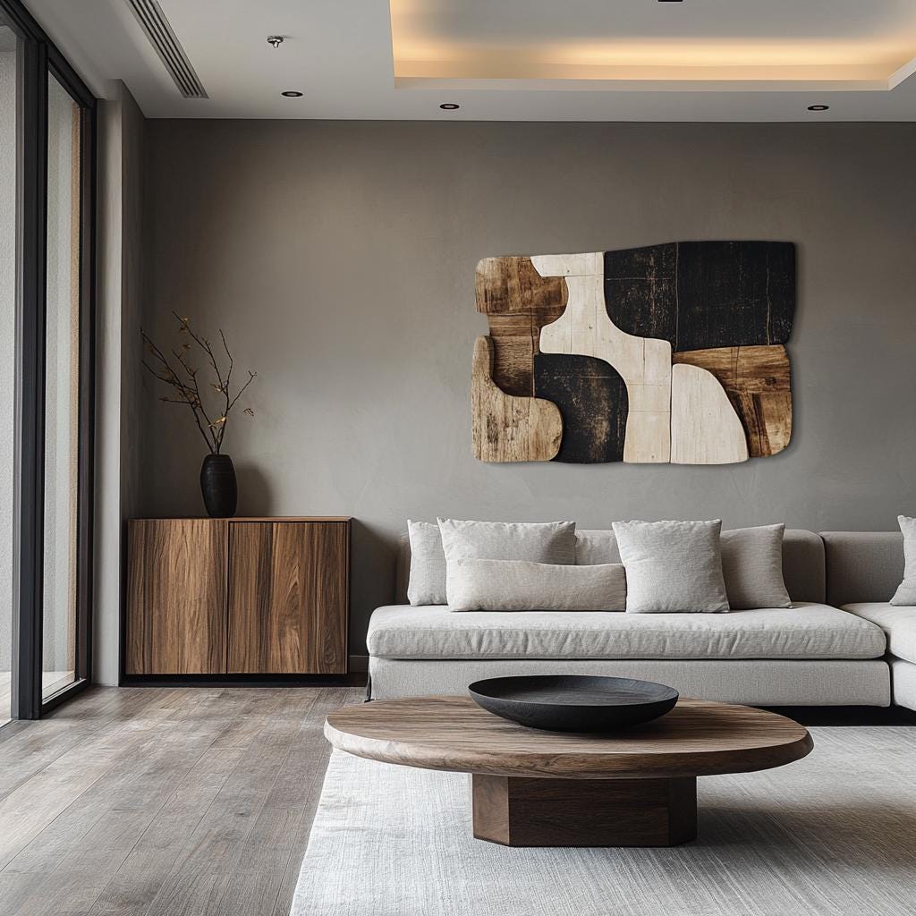 3D Wood Wall Sculpture – Modern Abstract Wall Art in Neutral Tones – Organic Minimalist Wooden Wall Decor – Custom Handmade Wall Panel