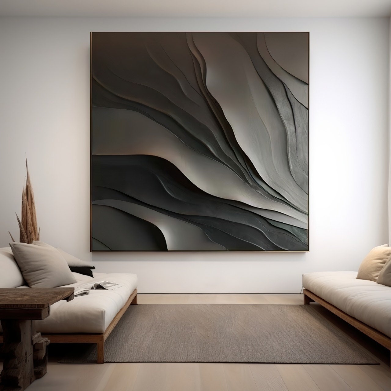 Modern 3D Wavy Wall Art Panel – Abstract Textured Decorative Sculpture | Large Wood Wall Hanging for Living Room, Bedroom, or Office Decor