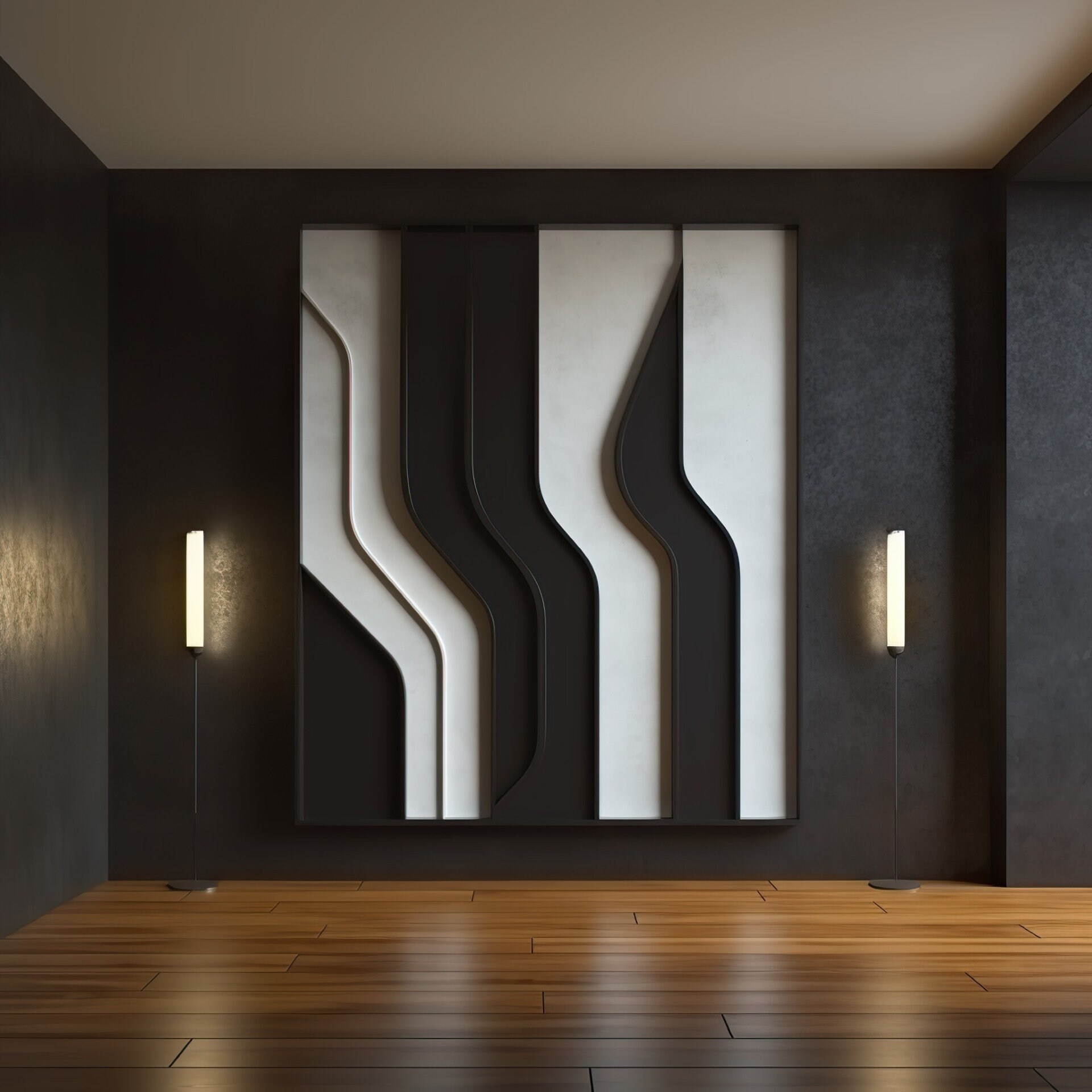 Black and White Minimalist Wall Art Panel – Modern Abstract Home Decor | Monochrome Sculptural Hanging for Living Room or Office