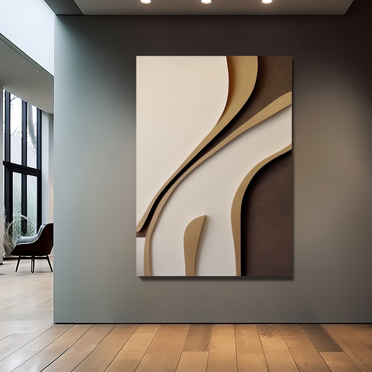 3D Abstract Striped Wood Wall Art – Bold Color Block Carved Panel | Modern Textured Wooden Sculpture for Living Room or Office Decor