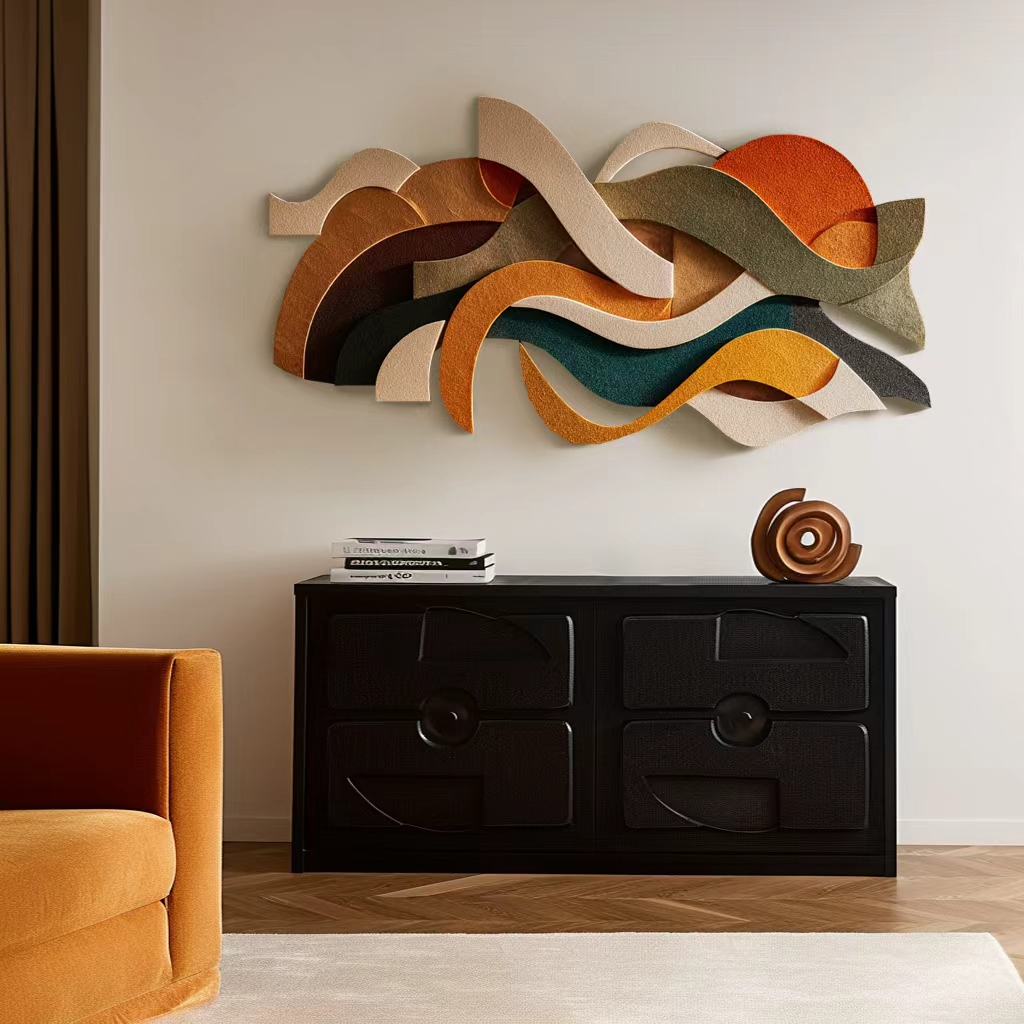 Abstract 3D Wall Art - Modern Geometric Wave Sculpture in Warm Earthy Tones - Large Textured Wall Hanging for Living Room & Bedroom Decor