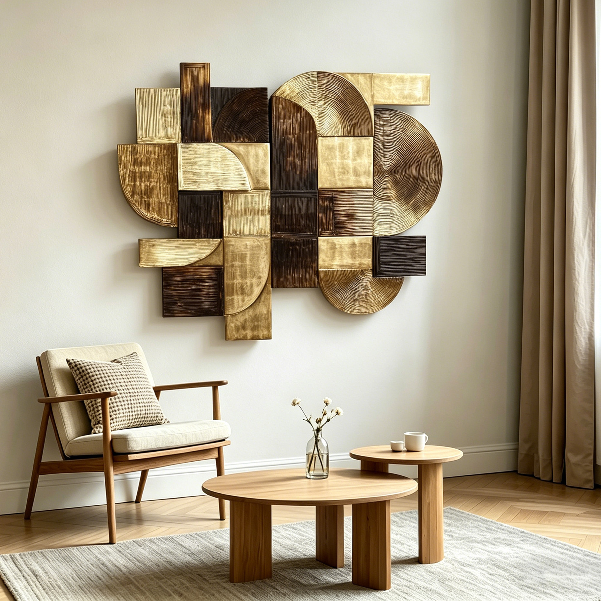 Large Wood Wall Art, Geometric Wooden Wall Sculpture, Abstract 3D Wall Decor, Handmade Textured Wood Art, Modern Minimalist Wall Hanging