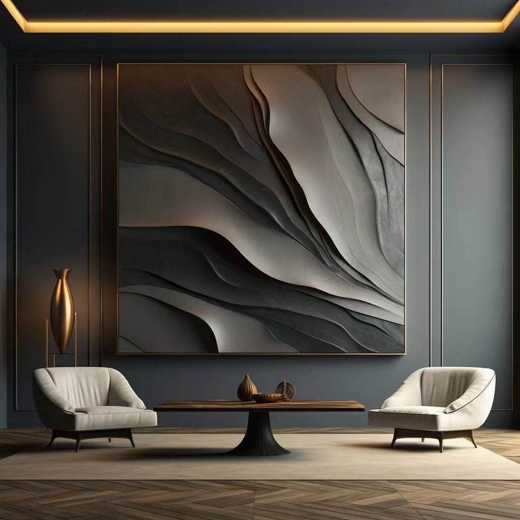 Modern 3D Wavy Wall Art Panel – Abstract Textured Decorative Sculpture | Large Wood Wall Hanging for Living Room, Bedroom, or Office Decor